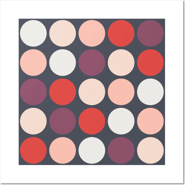 Colorful Polka Dots pattern on Dark Background Wall Art by kallyfactory